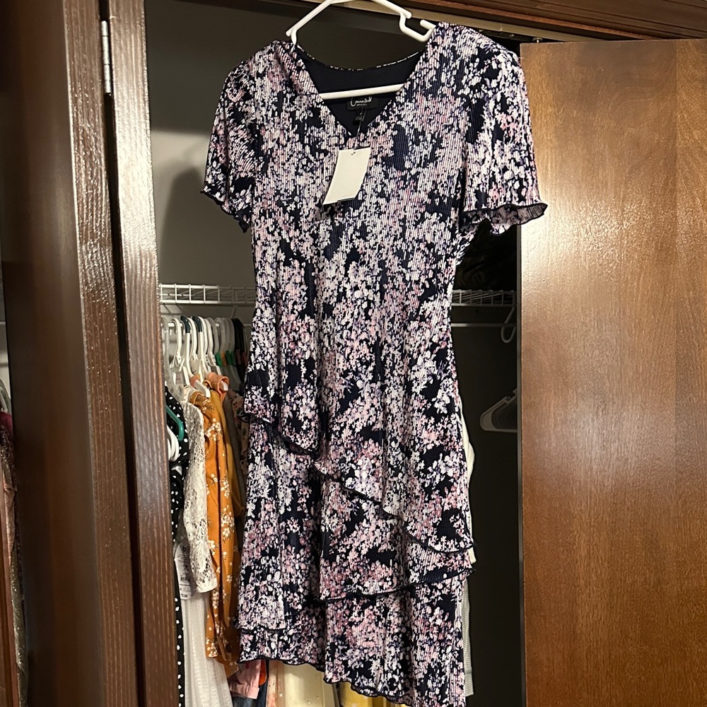 Connected Apparel navy and mauve Floral Dress